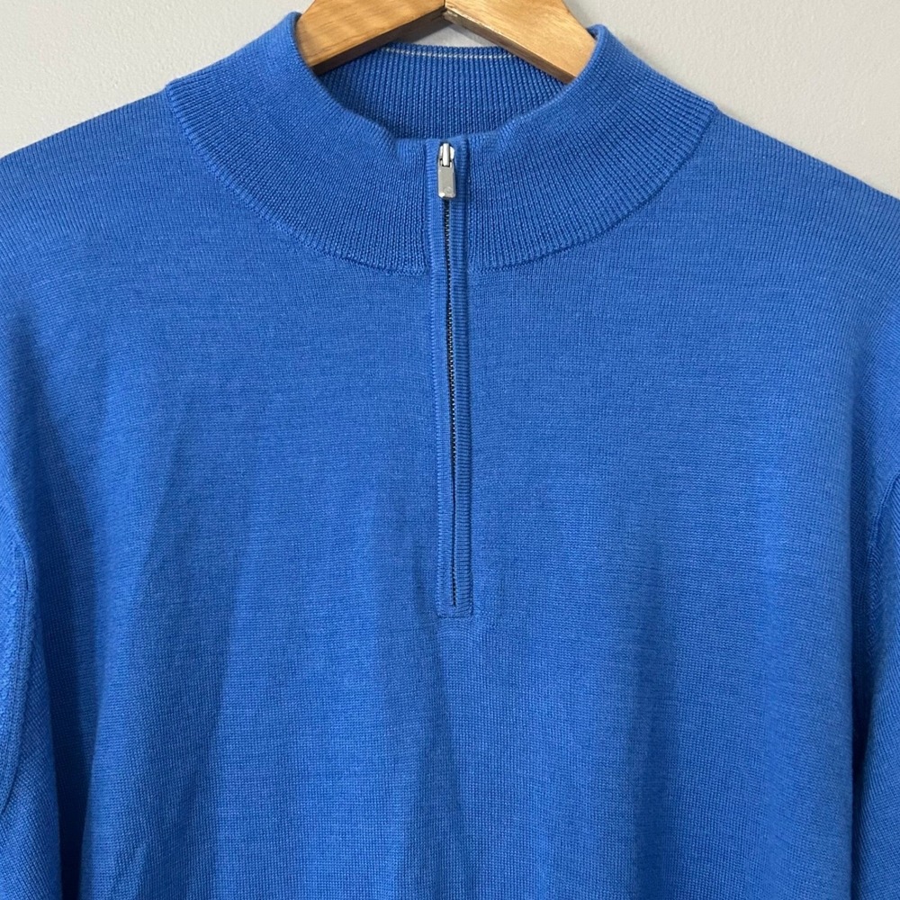 Peter Millar Sweater Men XL Blue 1/4 Zip Mock Neck Pullover Merino Wool Blend